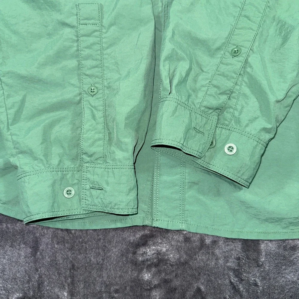 The North Face Mens Green Long Sleeve Nylon Hiking Fishing Button Up Shirt XL